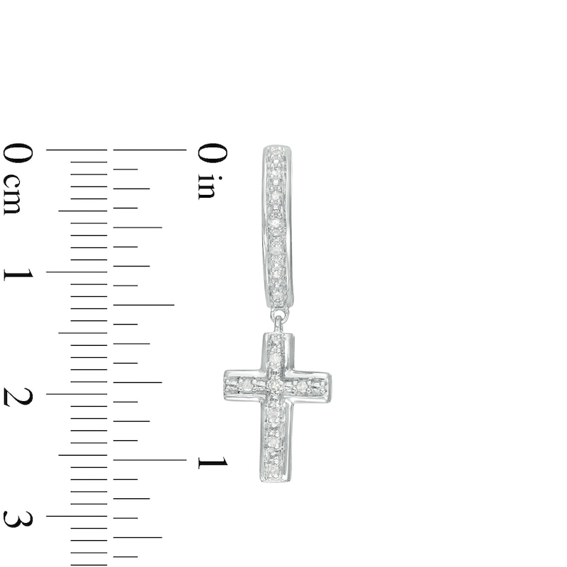 0.085 CT. T.W. Diamond Cross Dangle Huggie Hoop Earrings in Sterling Silver|Peoples Jewellers