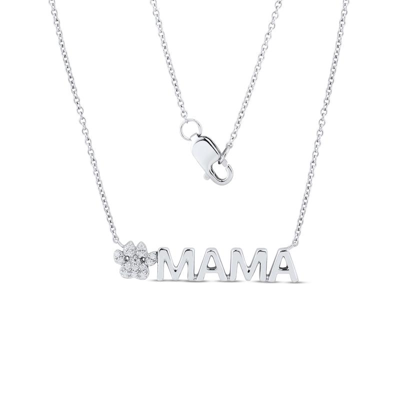 Diamond Accent Paw Print "MAMA" Necklace in Sterling Silver – 17.75"