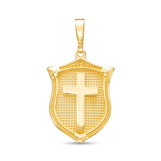 Men's Textured Shield with Cross Necklace Charm in 10K Gold