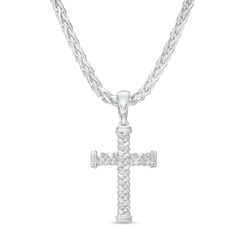 Men's 0.12 CT. T.W. Diamond Weave Cross Pendant in Sterling Silver – 22"|Peoples Jewellers