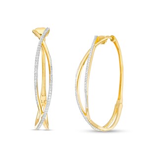 0.25 CT. T.W. Diamond Criss-Cross Open Hoop Earrings in 10K Gold