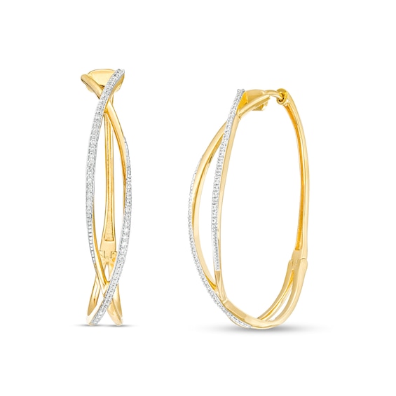 0.25 CT. T.W. Diamond Criss-Cross Open Hoop Earrings in 10K Gold