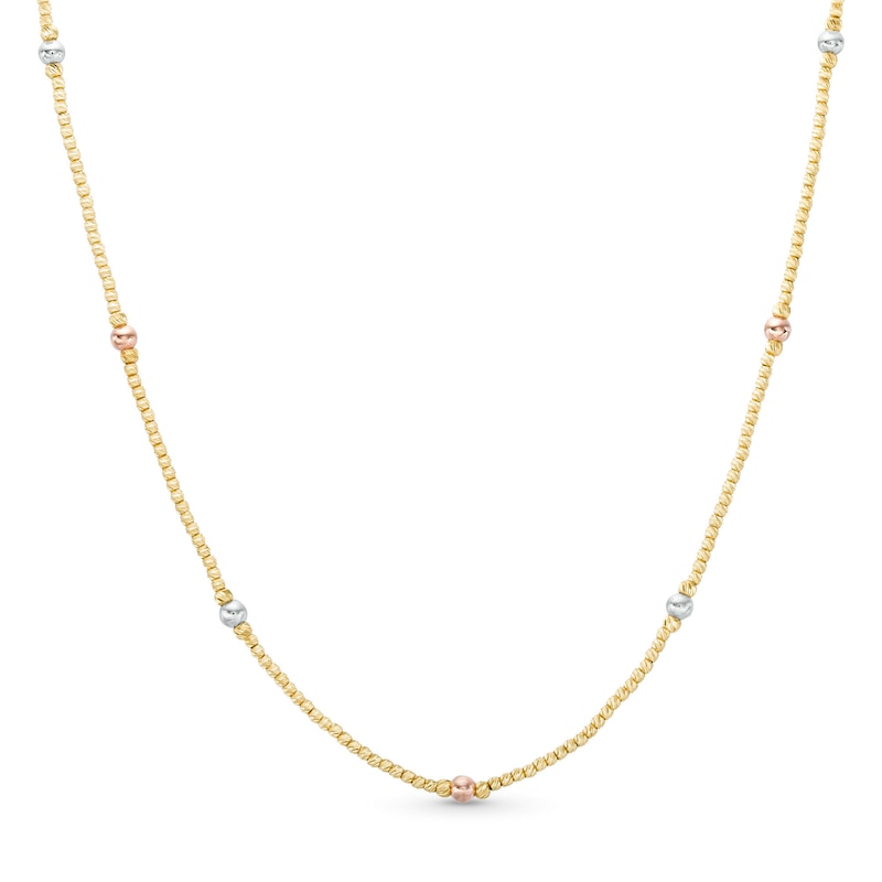 Italian Gold Diamond-Cut 3.0mm Station Brilliance Beads Chain Necklace in 18K Gold – 16.5"