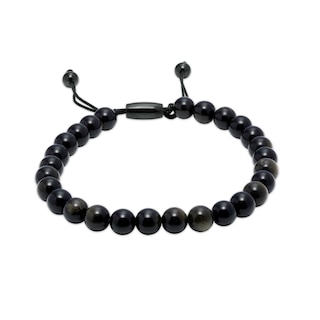 Men's 8.0mm Obsidian Bead Bolo Bracelet in Stainless Steel with Black Ion-Plate – 10.5"