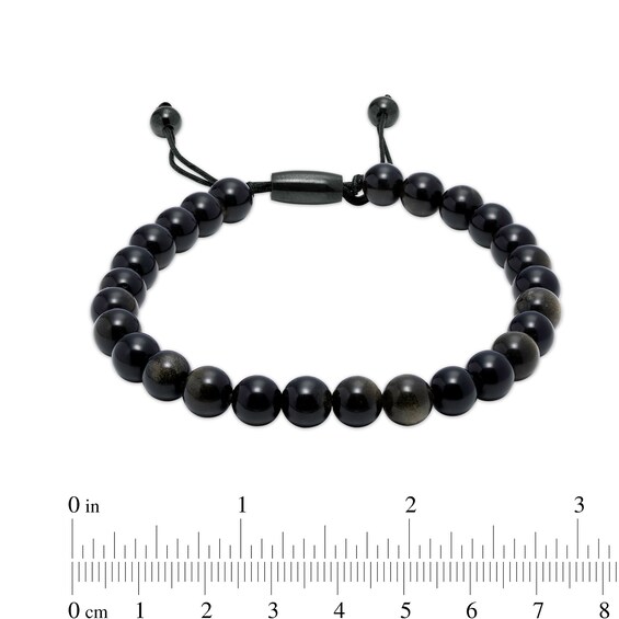 Men's 8.0mm Obsidian Bead Bolo Bracelet in Stainless Steel with Black Ion-Plate – 10.5"