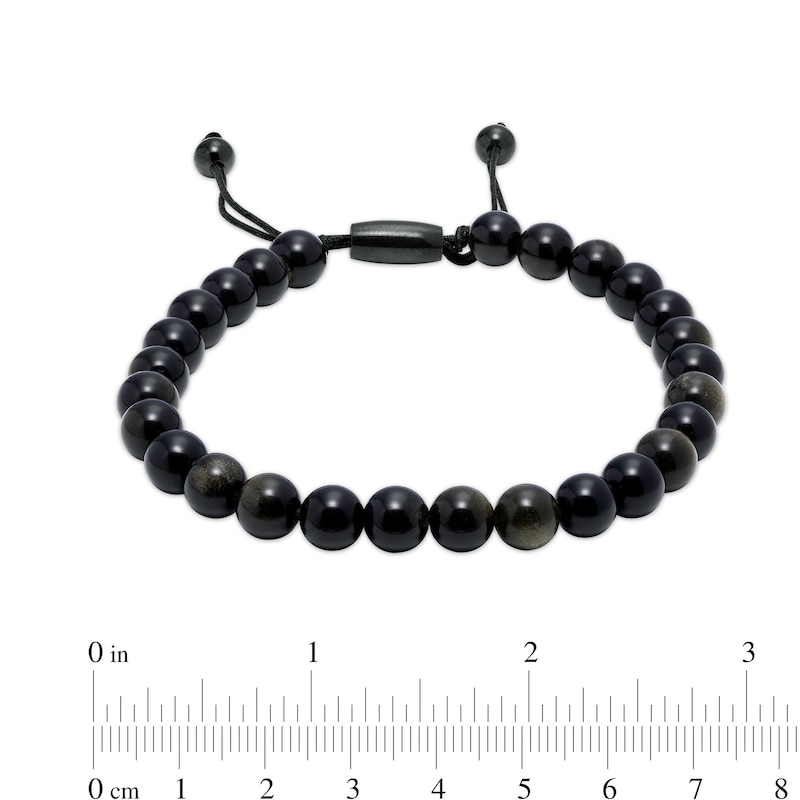 Men's 8.0mm Obsidian Bead Bolo Bracelet in Stainless Steel with Black Ion-Plate – 10.5"