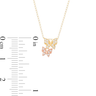 Child's Cubic Zirconia Large and Small Butterfly Pendant in 14K Two-Tone Gold - 15"