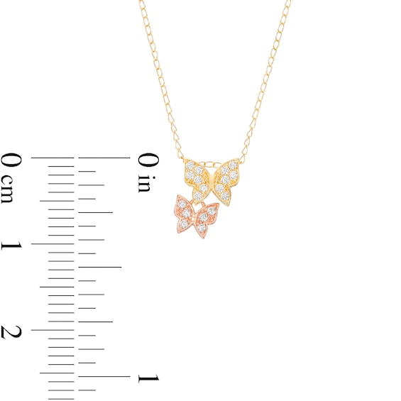 Child's Cubic Zirconia Large and Small Butterfly Pendant in 14K Two-Tone Gold - 15"