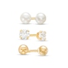 Thumbnail Image 0 of Child's 3.0mm Freshwater Cultured Pearl, Cubic Zirconia and Polished Ball Stud Earrings Set in 14K Gold
