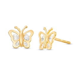 Cubic Zirconia Butterfly Stud Earrings in 14K Gold