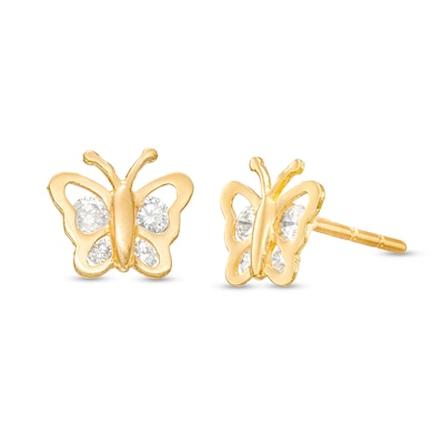 Cubic Zirconia Butterfly Stud Earrings in 14K Gold