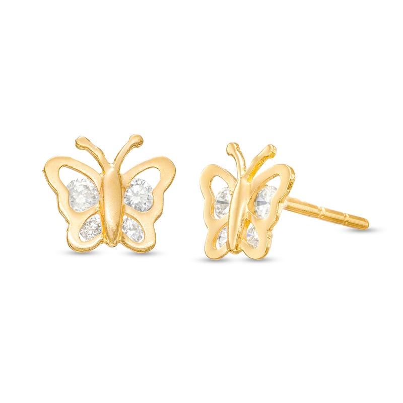 Cubic Zirconia Butterfly Stud Earrings in 14K Gold