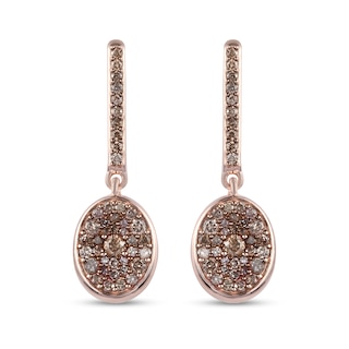 1.15 CT. T.W. Champagne Oval-Shaped Multi-Diamond Drop Earrings in Sterling Silver with 18K Rose Gold Plate