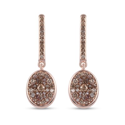 1.15 CT. T.W. Champagne Oval-Shaped Multi-Diamond Drop Earrings in Sterling Silver with 18K Rose Gold Plate