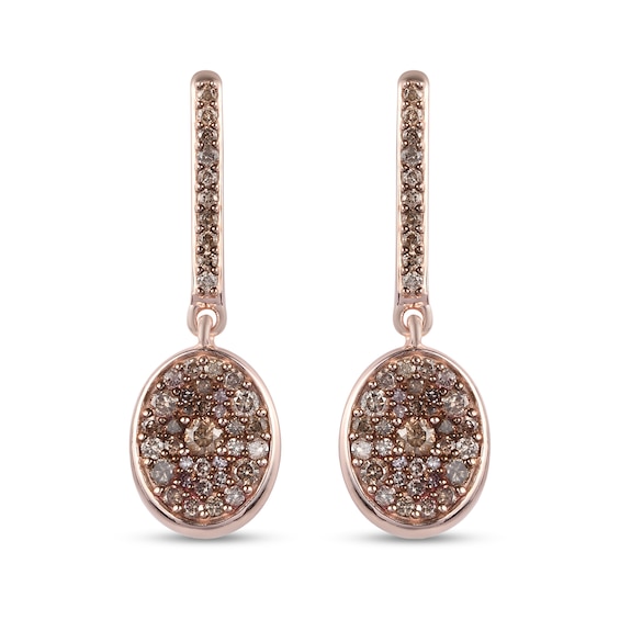 1.15 CT. T.W. Champagne Oval-Shaped Multi-Diamond Drop Earrings in Sterling Silver with 18K Rose Gold Plate