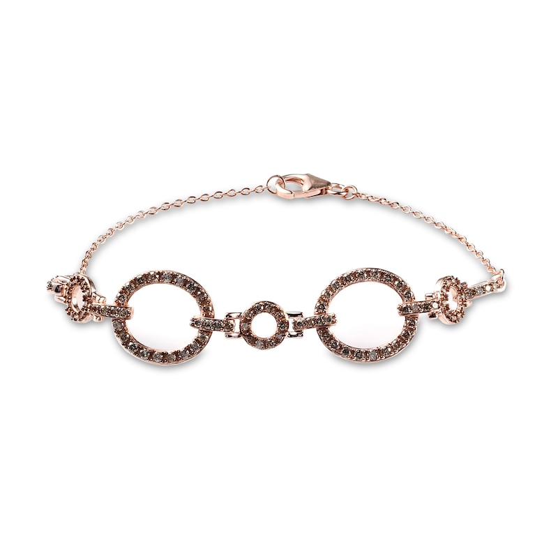 1.62 CT. T.W. Champagne Diamond Alternating Circle Bracelet in Sterling Silver with 18K Rose Gold Plate – 7.25"|Peoples Jewellers