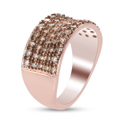 1.00 CT. T.W. Champagne Diamond Multi-Row Band in Sterling Silver with 18K Rose Gold Plate – Size 7