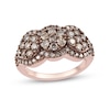 1.49 CT. T.W. Champagne Diamond Frame Flower Trio Ring in Sterling Silver with 18K Rose Gold Plate – Size 7