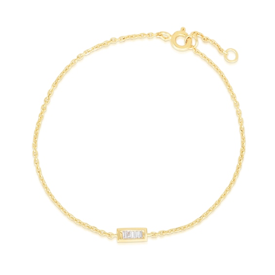 0.06 CT. T.W. Baguette Diamond Five Stone Dainty Bar Bracelet in Sterling Silver with 14K Gold Plate – 6.75"