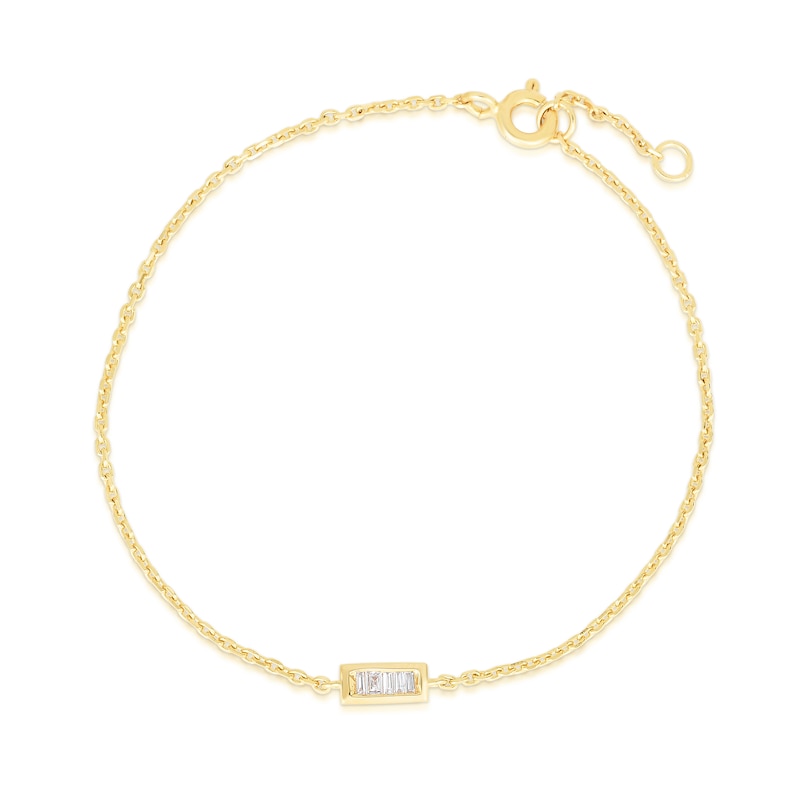 0.06 CT. T.W. Baguette Diamond Five Stone Dainty Bar Bracelet in Sterling Silver with 14K Gold Plate – 6.75"|Peoples Jewellers