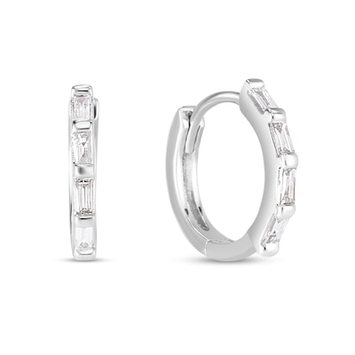 0.14 CT. T.W. Baguette Diamond Four Stone Hoop Earrings in Sterling Silver