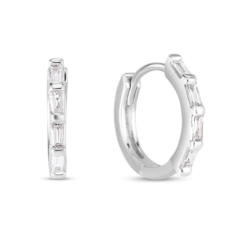 0.14 CT. T.W. Baguette Diamond Four Stone Hoop Earrings in Sterling Silver|Peoples Jewellers