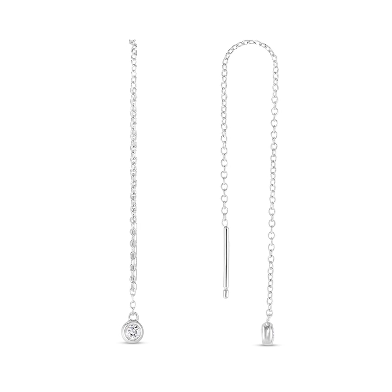 0.10 CT. T.W. Diamond Bezel Solitaire Chain Threader Earrings in Sterling Silver|Peoples Jewellers