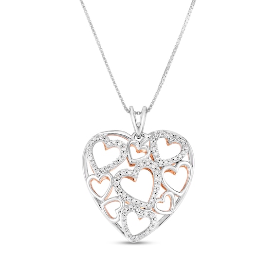 0.25 CT. T.W. Diamond Multi-Heart Outline Cluster Pendant in Sterling Silver with 14K Rose Gold Plate