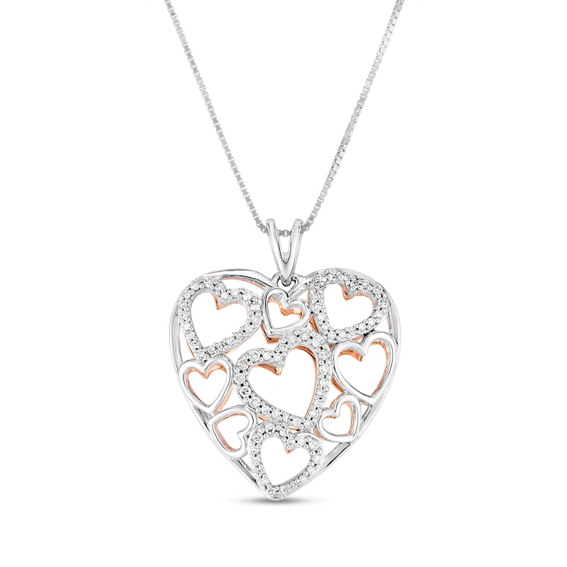 0.25 CT. T.W. Diamond Multi-Heart Outline Cluster Pendant in Sterling Silver with 14K Rose Gold Plate|Peoples Jewellers