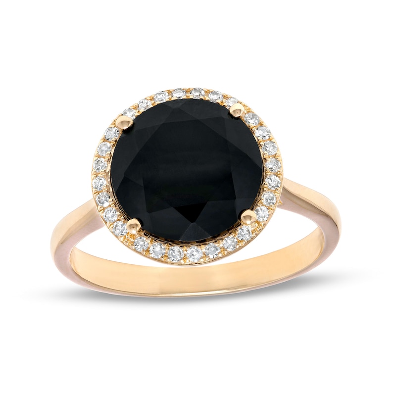 EFFY™ Collection 10.0mm Faceted Onyx and 0.12 CT. T.W. Diamond Frame Ring in 14K Gold|Peoples Jewellers