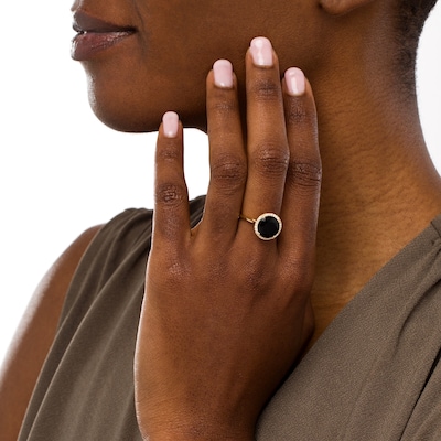 EFFY™ Collection 10.0mm Faceted Onyx and 0.12 CT. T.W. Diamond Frame Ring in 14K Gold