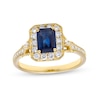 Emerald-Cut Blue Sapphire and 0.40 CT. T.W. Diamond Octagonal Frame Split Shank Buckle Ring in 10K Gold