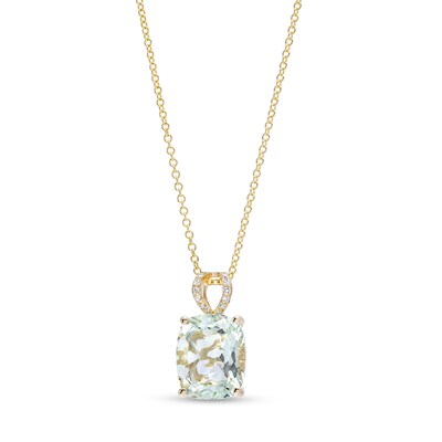 EFFY™ Collection Cushion-Cut Green Quartz and 0.04 CT. T.W. Diamond Filigree Side Accent Split Bail Pendant in 14K Gold