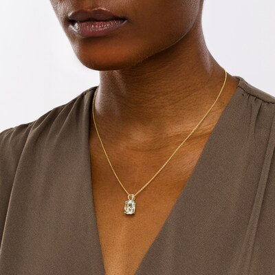 EFFY™ Collection Cushion-Cut Green Quartz and 0.04 CT. T.W. Diamond Filigree Side Accent Split Bail Pendant in 14K Gold