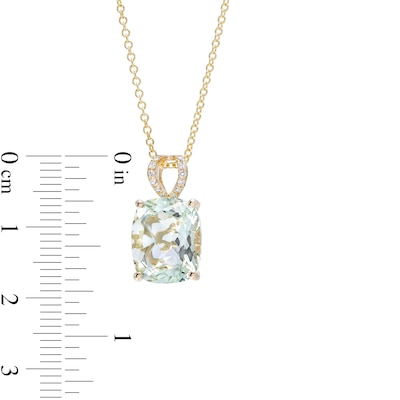 EFFY™ Collection Cushion-Cut Green Quartz and 0.04 CT. T.W. Diamond Filigree Side Accent Split Bail Pendant in 14K Gold