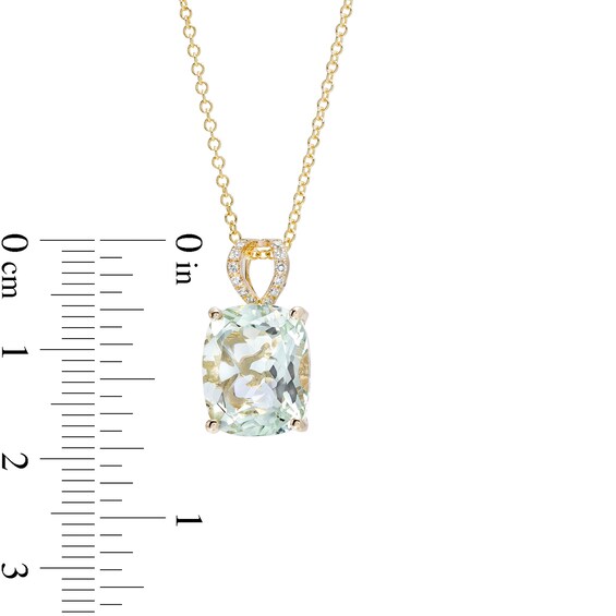 EFFY™ Collection Cushion-Cut Green Quartz and 0.04 CT. T.W. Diamond Filigree Side Accent Split Bail Pendant in 14K Gold