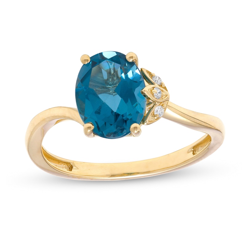 Oval London Blue Topaz and Diamond Accent Bypass Flower Ring in 10K Gold|Peoples Jewellers