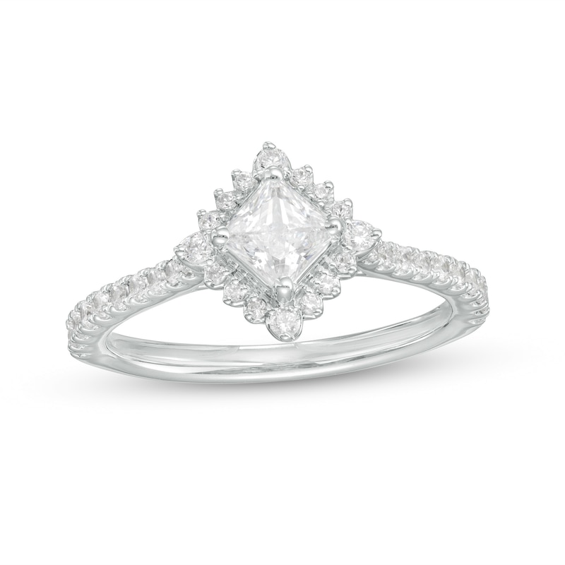 0.75 CT. T.W. Princess-Cut Diamond Shadow Frame Tilted Engagement Ring in 14K White Gold|Peoples Jewellers