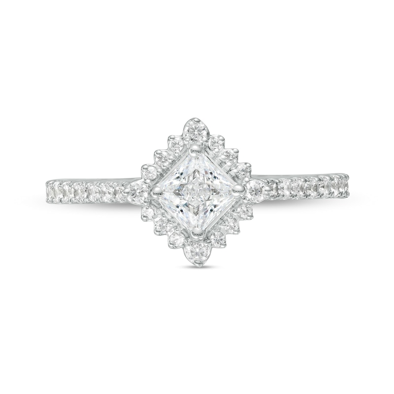 0.75 CT. T.W. Princess-Cut Diamond Shadow Frame Tilted Engagement Ring in 14K White Gold|Peoples Jewellers