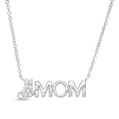 Diamond Accent Cat MOM Necklace in Sterling Silver - 17.75"