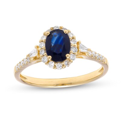 Oval Blue Sapphire and 0.20 CT. T.W. Diamond Frame Collar Ring in 10K Gold