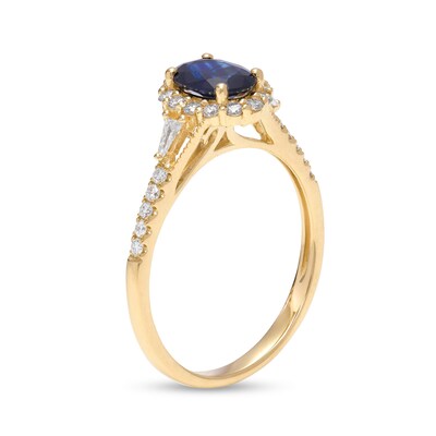 Oval Blue Sapphire and 0.20 CT. T.W. Diamond Frame Collar Ring in 10K Gold