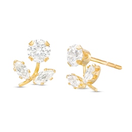 Cubic Zirconia Flower Stud Earrings in 14K Gold