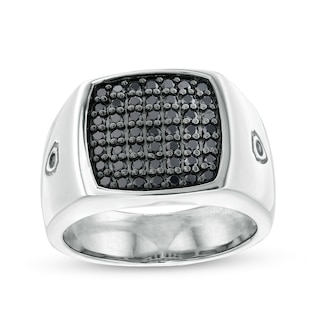 Men's 1.00 CT. T.W. Black Cushion-Shaped Multi-Diamond Ring in Sterling Silver