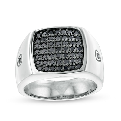 Men's 1.00 CT. T.W. Black Cushion-Shaped Multi-Diamond Ring in Sterling Silver