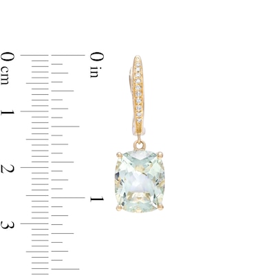 EFFY™ Collection Cushion-Cut Green Quartz and 0.05 CT. T.W. Diamond Filigree Side Accent Drop Earrings in 14K Gold