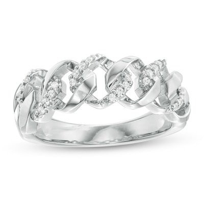 Men's 0.16 CT. T.W. Diamond Curb Link Ring in Sterling Silver