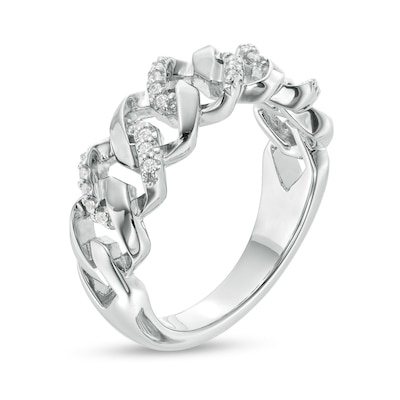 Men's 0.16 CT. T.W. Diamond Curb Link Ring in Sterling Silver