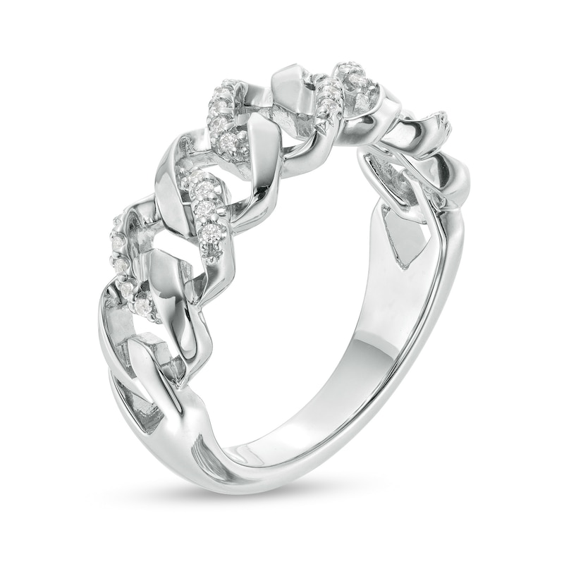 Men's 0.16 CT. T.W. Diamond Curb Link Ring in Sterling Silver
