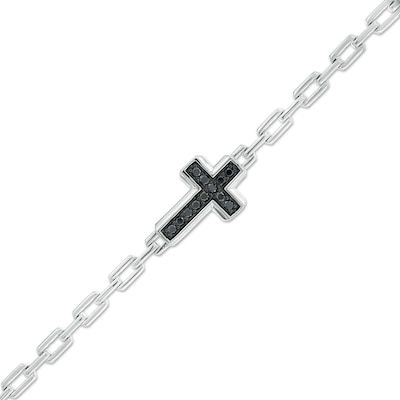 Men's 0.75 CT. T.W. Black Diamond Sideways Cross Bracelet in Sterling Silver – 8.5"